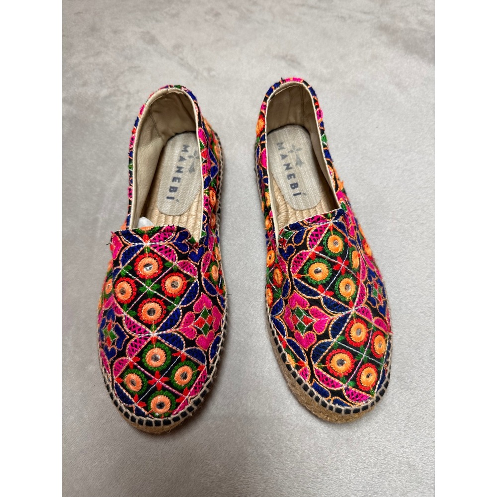 Manebi Hamptons Embroidered Mirror Espadrilles Multi Color Size 37 Made in Spain